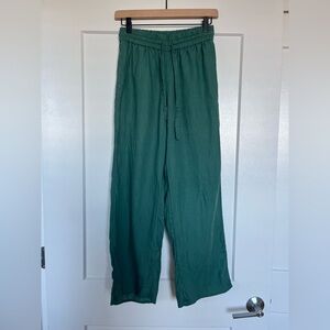 J.Crew 100% Linen Wide Leg Pants Green Elastic Waist XXS